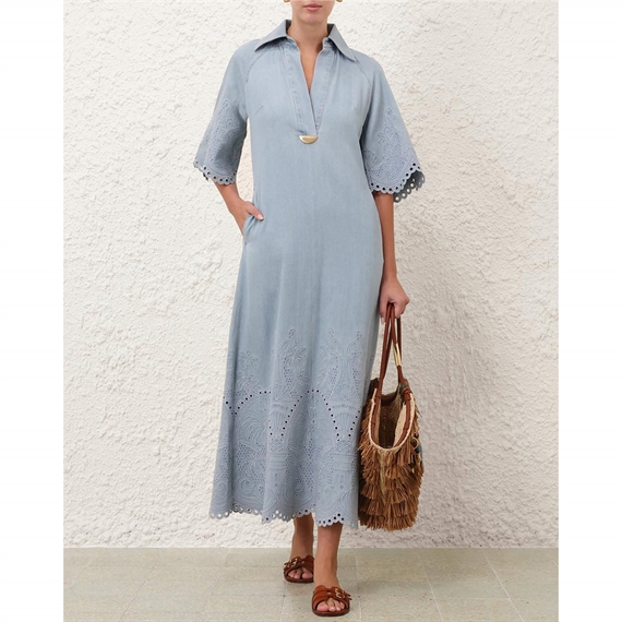 Zimmermann Daylight Denim Midi Kjole, Ice Storm